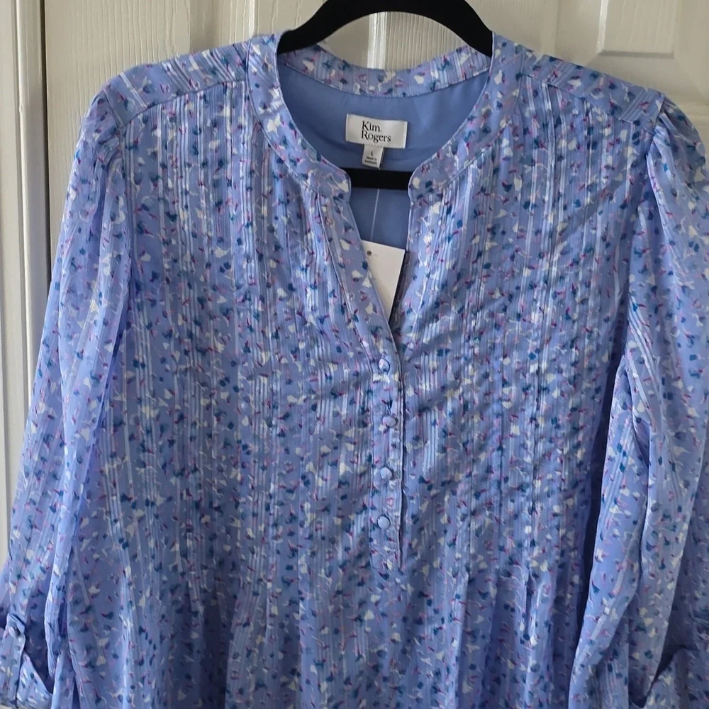 KIM ROGERS BRAND WOMEN'S BLUE  FLORAL TUNIC TOP SIZE LARGE